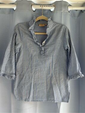 Rungolee XS blouse blue white stripe 3/4 sleeves cotton sold on tuckernuck